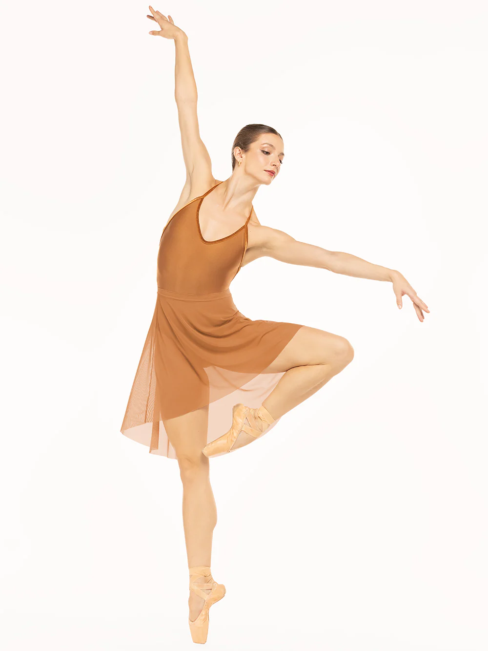 Long High-Low Skirt Cognac Mesh RTW - Image 3