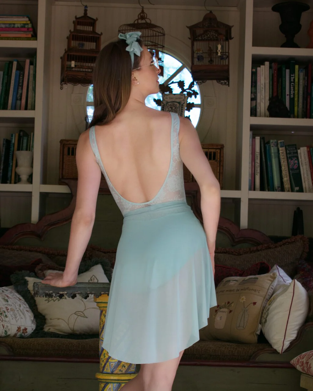 Mid High-Low Skirt Misty Blue Mesh RTW - Image 10