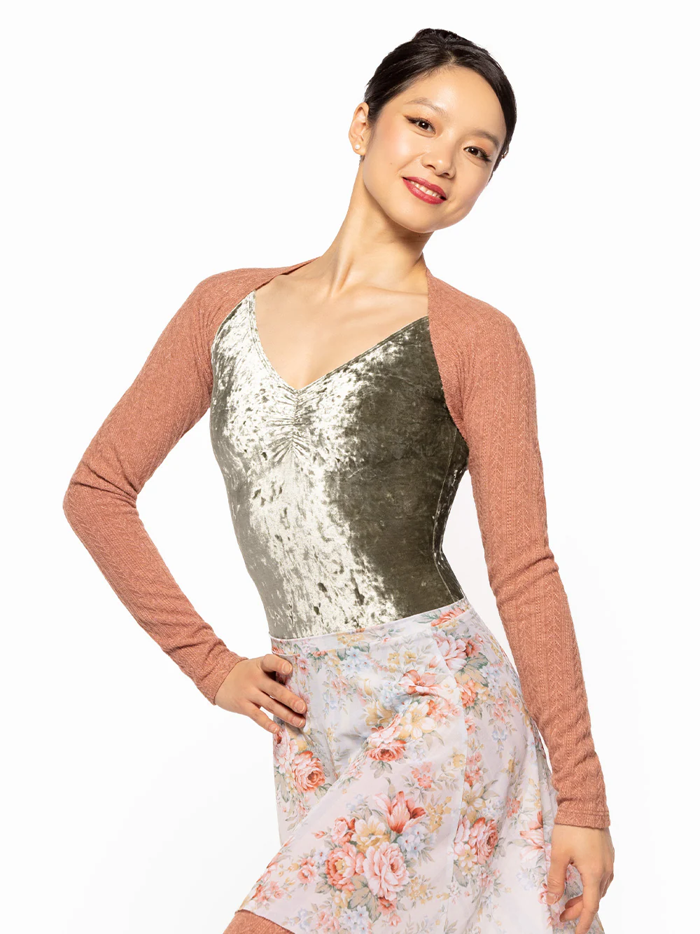 Sophia Leotard Dusty Olive Crushed Velvet Kids RTW - Image 4