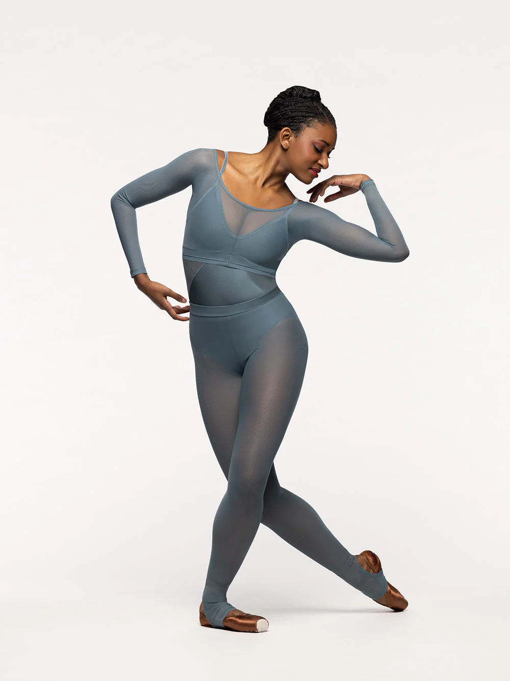 Stirrup Back Seam Tights Blue Agave Mesh Kids RTW - Image 9