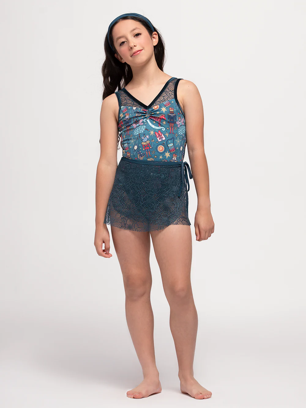 Vienna Short Wrap Skirt Kids Deep Sea Lace RTW - Image 8